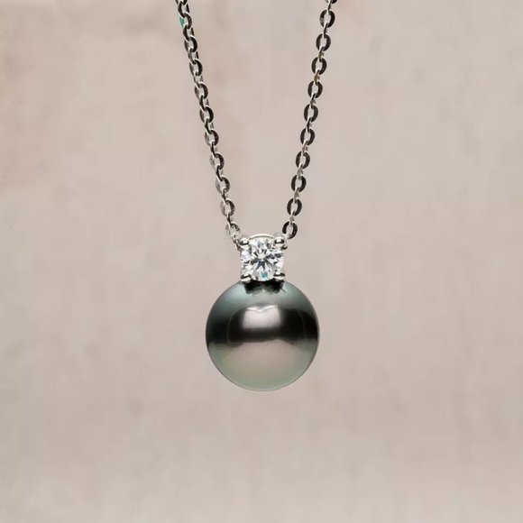 Genuine Tahitian Pearl 0.3ct. t.w. Diamond Necklace 18k Gold over Italy Silver - Picture 7 of 16